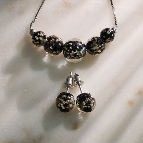 Obsidian | .925 Sterling Silver | Firefly Glass Stud Earrings